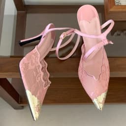 Aneikeh Elegant White Lace Slingback Stiletto Heels Pointed Toe Ankle Strap Buckle Sandals Wedding Party Ladies Dress Pumps