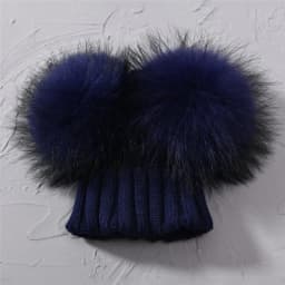 Winter Baby Knit Hat With Two Fur Pompoms Boy Girls Natural Fur Ball Beanie Kids Caps Double Real Fur Pom Pom Hat for Children