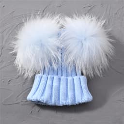 Winter Baby Knit Hat With Two Fur Pompoms Boy Girls Natural Fur Ball Beanie Kids Caps Double Real Fur Pom Pom Hat for Children