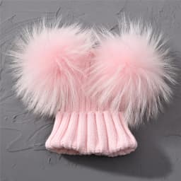 Winter Baby Knit Hat With Two Fur Pompoms Boy Girls Natural Fur Ball Beanie Kids Caps Double Real Fur Pom Pom Hat for Children
