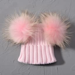 Winter Baby Knit Hat With Two Fur Pompoms Boy Girls Natural Fur Ball Beanie Kids Caps Double Real Fur Pom Pom Hat for Children