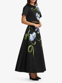 TWOTWINSTYLE Solid Spliced Flower Loose Two Piece Set for Women Round Neck Short Sleeve Top High Waist Midi Skirt Sets Female
