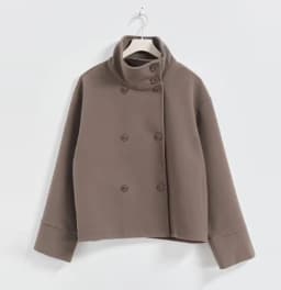 Chic High Neck Wool Coat Women Oversized Loose Short Jacket Asymmetric Button Design Warm Thick Streetwear Lady Daily Outer Coat