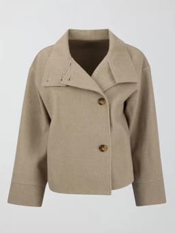Chic High Neck Wool Coat Women Oversized Loose Short Jacket Asymmetric Button Design Warm Thick Streetwear Lady Daily Outer Coat