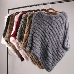 Women's Real Rabbit Fur Poncho Vest Natural Leather Winter Jacket Wrap Coat Shawl  Wedding Party Knitted Fur Vest Wholesale