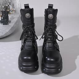 Heavy metal platform Booties dark punk heightened lace-up high boots Female zip rock biker Thick Bottom Shoes Street Shot Knight
