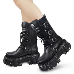 Heavy metal platform Booties dark punk heightened lace-up high boots Female zip rock biker Thick Bottom Shoes Street Shot Knight