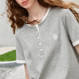 TOYOUTH Women T-shirts 2026 Summer New Vintage Button Neck Floral Embroidered Contrast Color Trim Unique Short Sleeve