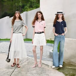TOYOUTH Women T-shirts 2026 Summer New Vintage Button Neck Floral Embroidered Contrast Color Trim Unique Short Sleeve