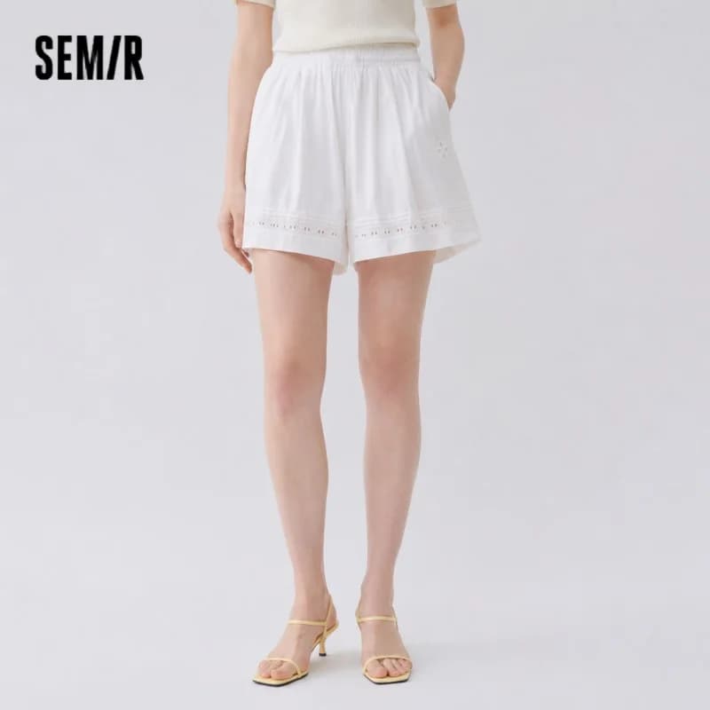 Semir Women Pants Casual Hollow Embroidered White Loose Minimalist Gentle 2026 Summer Fashion Daily Casual Top
