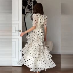 Women Elegant White Polka Dot Maxi Dress V Neck Puff Sleeve Tiered Ruffle A Line Flowy Skirt Summer Daily Date Holiday Outfit