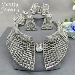 Original Rhinestones Jewelry Set for Women Collar Exaggerated Zirconia Necklace Earring Bracelet Ring Wedding Party Gifts