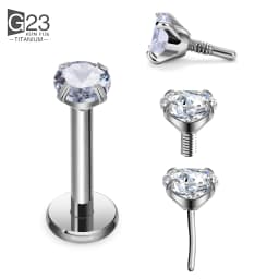 50/100Pcs ASTM F136 Titanium Labret Piercing 16G Flatback CZ Ear Lip Stud Cartilage Tragus Earring Tongue Stud Body Jewelry