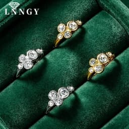 Lnngy Bezel Set Round Moissanite Hoop Earrings For Women 14K Gold Filled Five Stones Circel Earring Trend Jewelry Gift