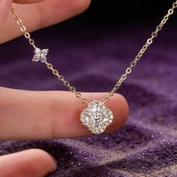 3 In 1 Clover Flower Moissanite Jewelry Sets 14k Gold Filled GRA Certified Necklace Earrings Bracelet Sets for Women Lucky Charm