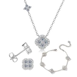 3 In 1 Clover Flower Moissanite Jewelry Sets 14k Gold Filled GRA Certified Necklace Earrings Bracelet Sets for Women Lucky Charm