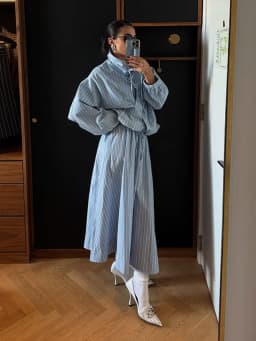 Chic Striped Women's Jacket Skirts Suit Stand Collar Drawstring A-Line Skirts Lady Set 2026 Summer Autumn 2 Pieces Set Women New