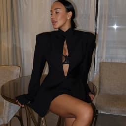 Women Sexy Black Blazer Deep V-Neck High Collar Flared Sleeve 2026 New Mob Wife Party Slim Fit Suit Jacket