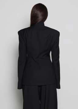 Women Sexy Black Blazer Deep V-Neck High Collar Flared Sleeve 2026 New Mob Wife Party Slim Fit Suit Jacket