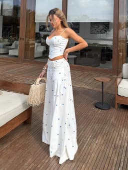 Elegant Flower Print Pants 2 Piece Sets Women Spaghetti Strap Corset Top High Waist Wide Leg Trousers 2026 Y2K Vacation Suits