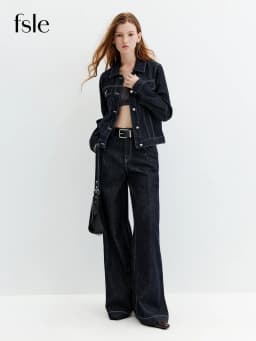 FSLE【Premium Series】Vintage Y2K Denim Jacket Jeans Set Slim Trucker Coat Straight Leg Jeans Co-ord for Retro Street Chic Style