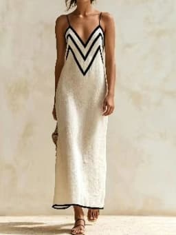 Women's Elegant Spaghetti Strap Square Collar Party Dress Summer Sleeveless Backless Striped Print Patchwork Ladies Maxi Dress