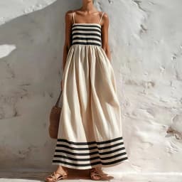 Women's Elegant Spaghetti Strap Square Collar Party Dress Summer Sleeveless Backless Striped Print Patchwork Ladies Maxi Dress