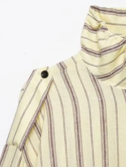 BSAY 2026 Women Striped Stand Collar Jacket Detachable Shoulder Button Coat Drawstring Hem Long Sleeve Casual Loose Outerwear