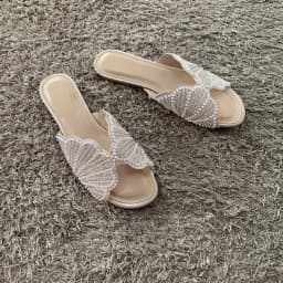 2026 Summer Outside Shoes Peep Toe Women Sandals Casual Beach Comfortable Slides Embellished Shell Studded Diamond Flat Slippers