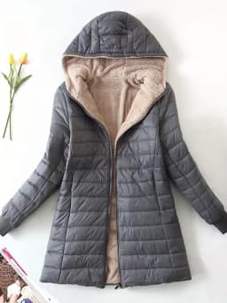 Autumn and Winter New Mid Autumn Long Hooded Cotton Jacket with Fleece for Warmth, Women's Coat