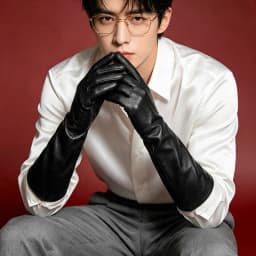 Men's 40cm Long Gloves Made of First-Layer Sheepskin, Thin Style for Spring and Autumn, Fashionable and Versatile for Parties, Touch Screen Compatible