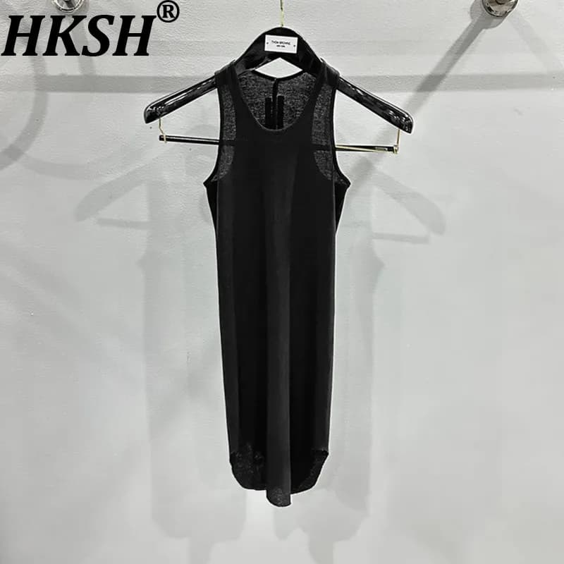 HKSH Spring Summer New Men's Tide Elastic Simple Fashion Slim-Fit Tank Top Dark RO Style Chic Ins Women Vest Cotton Tops HK20981