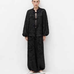 IG 2026 Women's New Chinese Two Piece Co Ord, Mandarin Stand Collar Frog Button Lantern Sleeve Short Jacket & Elastic Waist
