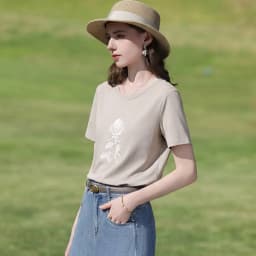 I BELIEVE YOU Elegant Casual Round Neck Short Sleeved T-Shirt 2026 Summer New Flower Embroidered Commuter Top Women 2263016343