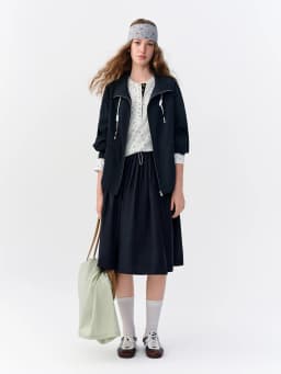 DUSHU Retro-style Stand-up Collar Short Jacket Autumn Drawstring Short Coat Floral Print Commuting H-Shape Casual Jacket Pockets