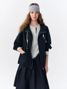 DUSHU Retro-style Stand-up Collar Short Jacket Autumn Drawstring Short Coat Floral Print Commuting H-Shape Casual Jacket Pockets