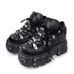 New Women Shoes Punk Style Lace-up Heel Height 8CM Platform Shoes Woman Gothic Ankle Rock Boots Metal Decor Women Sneakers 2026