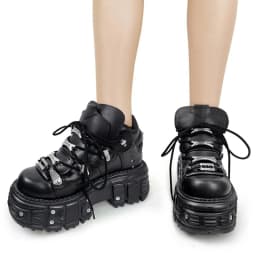 New Women Shoes Punk Style Lace-up Heel Height 8CM Platform Shoes Woman Gothic Ankle Rock Boots Metal Decor Women Sneakers 2026
