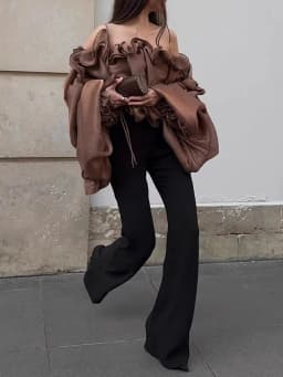 TWOTWINSTYLE Spliced Folds Shirts for Women Slash Neck Long Sleeve Loose Solid Casual Pullover Blouse Female Fashion Clothes New