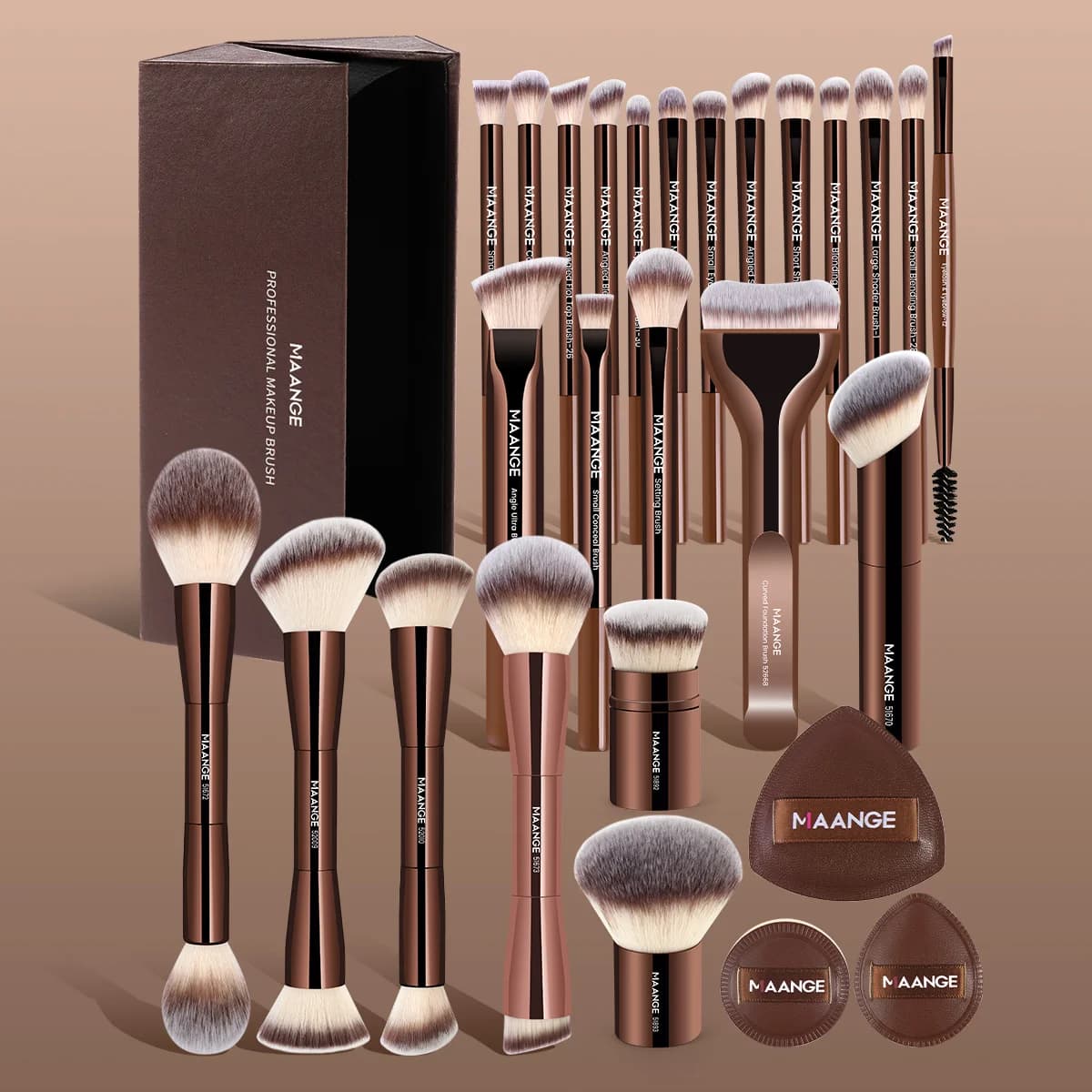 MAANGE 28pcs Makeup Brushes Set Gift Box Double Head Foundation Brush Concealer Brush Powder Brush Blending Eyeshadow Brushes