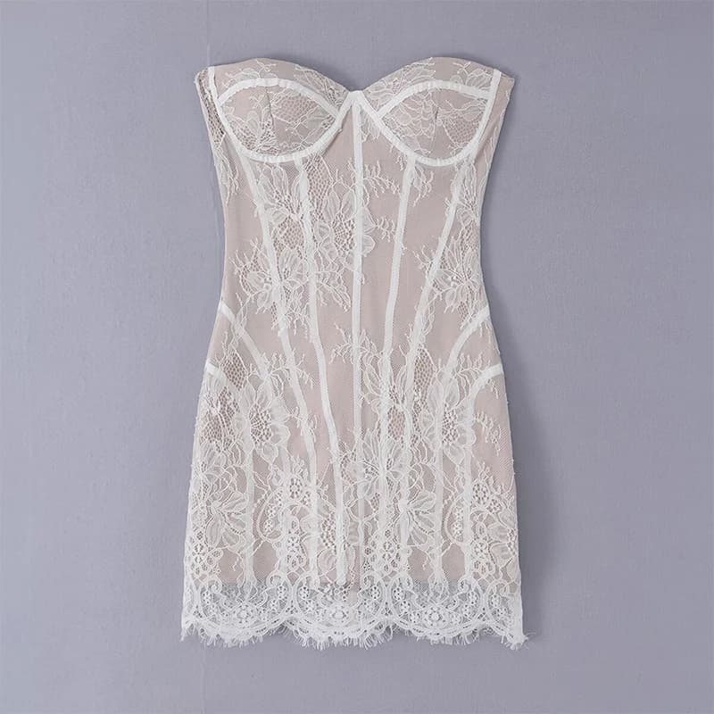 Sexy Women Lace Strapless Bodycon Party Mini Dresses