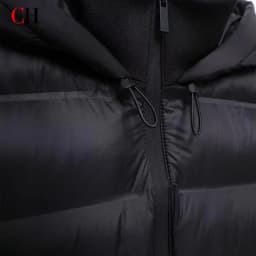 CH Womens Round Sew On Patch Detail Horizontal Quilted Hooded Padded Jacket Full Zipper Casual Daily Wear