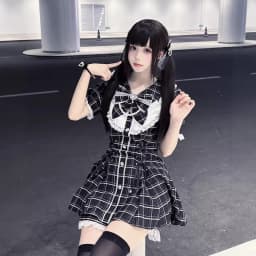 College-Style Retro Gray Plaid Shirt Dress for Women, Summer Sweet Little Girl's Bow Lace Waist-Cinching Short Dress