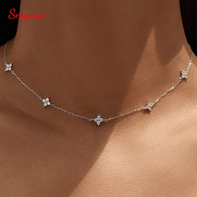 Smyoue D Vvs1 Excellent Cut Moissanite Four Leaves Necklace for Women Lab Diamond 18k Plated Wedding Chain S925 Sterling Silver