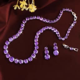 ThreeGraces Elegant Shiny Pink Round Cubic Zirconia Tennis Necklace Earrings Wedding Bridal Party Jewelry Set for Women T1216