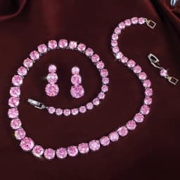 ThreeGraces Elegant Shiny Pink Round Cubic Zirconia Tennis Necklace Earrings Wedding Bridal Party Jewelry Set for Women T1216