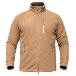 Men's Tactical Grid Fleece Jacket Full Zip Stand Collar Warm Windproof Outdoor Hiking Fishing Fleece Coat Base Layer