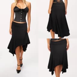 Guz Low-Waist Pleated Irregular Skirt, Vintage Drapey Elastic Mid-Length Asymmetrical Hem Sexy Skirt, Pleated Irregular Mid-Length Skirt, Slimming Large Hem Fishtail Skirt, Black Drapey Skirt