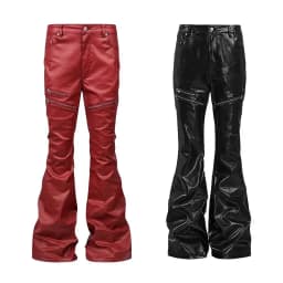 2026 fashionable erd liquid metal coated jeans brushed wax pants hot style high street luxury style black and red