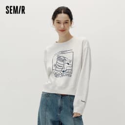 Semir Women Sweatshirt Dropped Shoulder Loose Graphic Print Casual Style Petite Friendly Autumn Pullover Daily Wear 2026